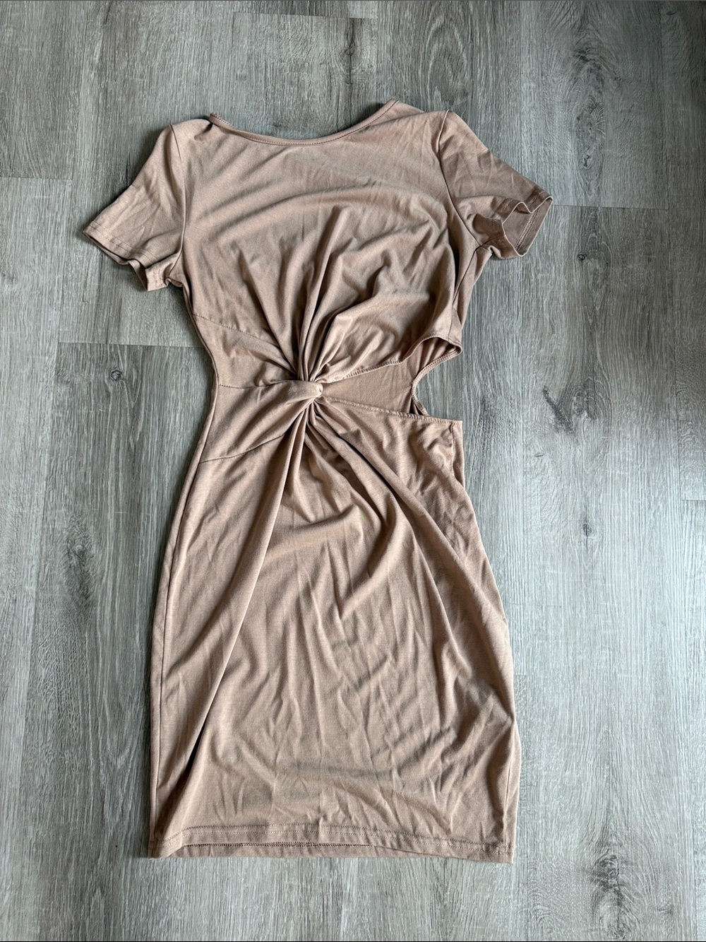 SHEIN Beige Twist Front Cutout Mini Dress